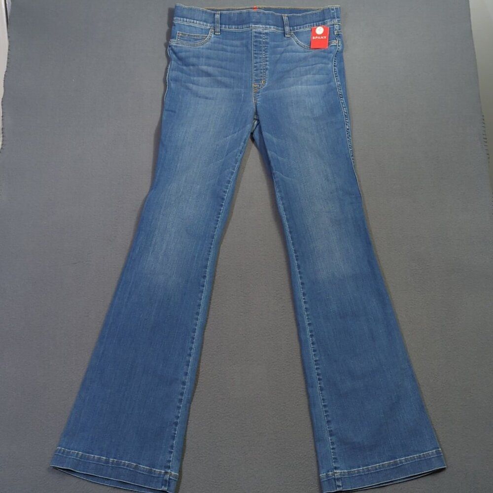 Spanx Jeans Women's XL Tall Blue EveryWear Flare Pull On Denim Wide Leg NWT